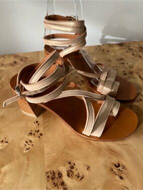 LN! K. Jacques Saint Tropez Lorene Ankle Wrap Block Heel Pink Sandals size 36